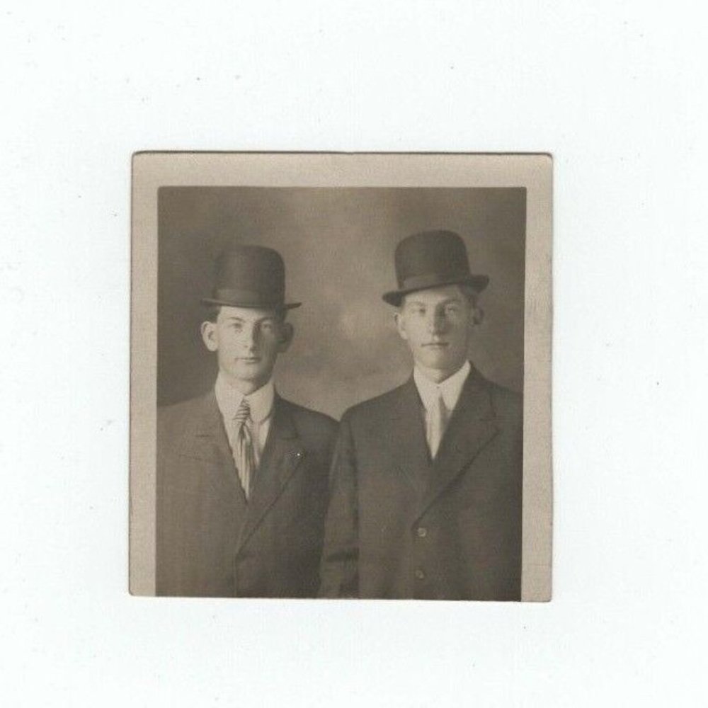 Vintage Photo Of Two Brothers In Bowl Hats